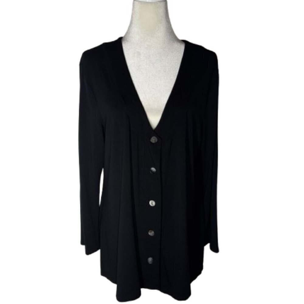 J Jill Stretch Woman's Black Button Up V Neck Rayon Cardigan Large Petite
